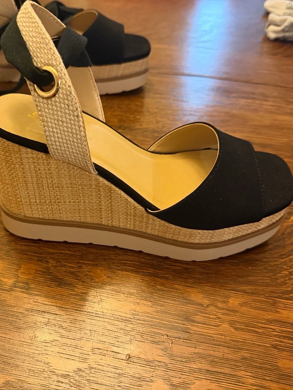 Soda Black and Natural Wedge Espadrille Sandals